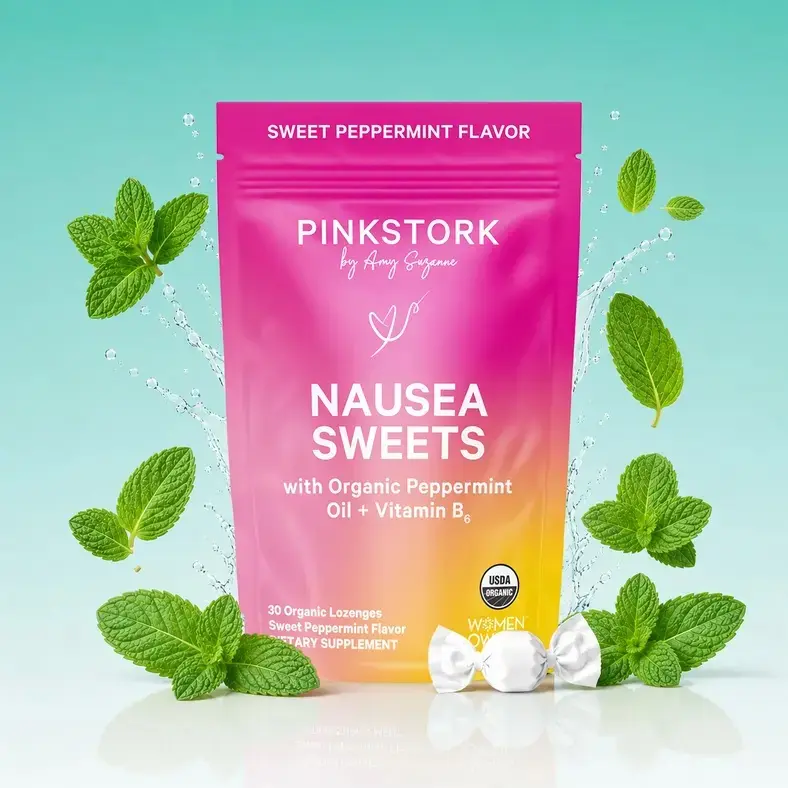 Pink Stork Nausea Support Sweets with Vitamin B6 | 3 Flavors Available | USDA Organic | Peppermint | Ginger | Women's Edible Selfcare Digestive