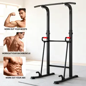 400LBS Beast Mode Power Tower 12-Level Height 69"95" 6-in-1 Workouts Aux Seat Full Foam Grip Family-Friendly Home Gym Station