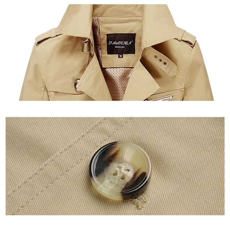 Men's long pea coat detail view