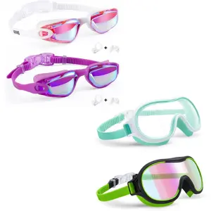 Aegend 2 Pack Kids Swim Goggles and 2 Pack Wide View Goggles for Kids 3-15