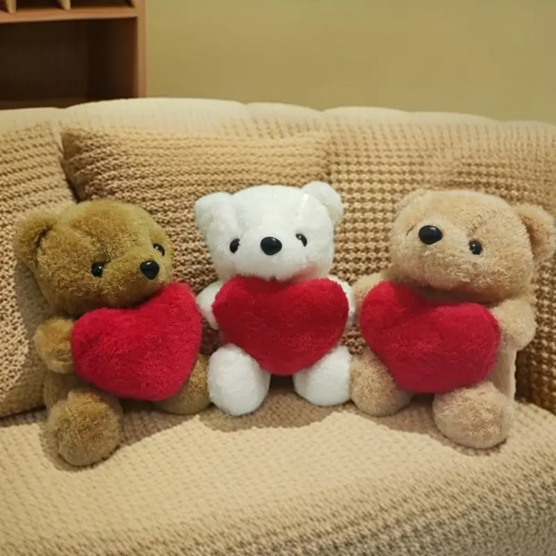 1pc Valentine's Day Gift Plush Teddy Bear Cute Bears with Red Heart, Soft Stuffed Animals for Romantic Presents, Ideal for Boyfriend/Girlfriend/Wife/Husband, Soft Cuddly Gift