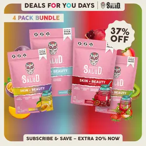 Salud 2-in-1 [Skin + Beauty All-in-One] Collagen Peptides Drink Mix with Verisol, Hyaluronic Acid, Vitamin C, Biotin + Lustriva, Beauty Hydration Sticks, Gluten Free, For Men & Women (4-Pack, 60 Servings), Deals For You Days
