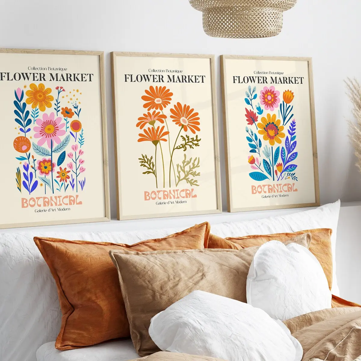 Floral Decor Danish Pastel Colour Posters,vintage Exhibition Mid Century Modern Art Prints, Set of 3 Botanical Wall Art, Flower Market Print, Room Decor