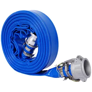 1.5 Inch Heavy Duty Reinforced PVC Swimming Pool Backwash Hose, Flexible Flat Drainage Discharge Hose with Aluminum C&E Camlock Fittings, Leakproof Wear Resistant Water Pump Hose for Pool Filter Cleaning, Irrigation, Industrial & Marine Use