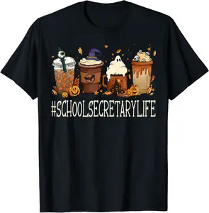 School Secretary Horror Fall Coffee Halloween Pumpkin Autumn T-Shirt - Yoandymira Shop 64B0BGT5QZH9