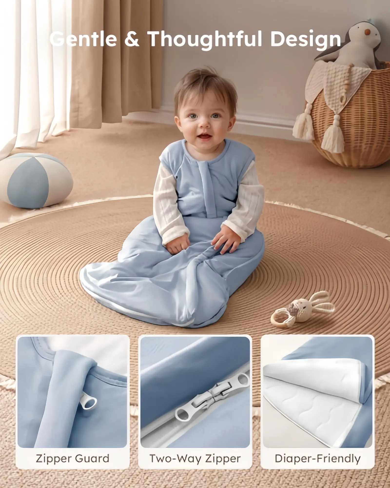 Elinfant Supersoft Bamboo-Rayon Sleep Sack - Unisex 0-18 Months Baby Wearable Blanket, 1.0 Tog Lightweight Summer Option, 2-Way Zipper, Pink Premium Cotton Outdoor Sleepwear (Bamboo Sleep Sack) campingessentials