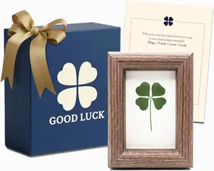 Real Four Leaf Clover Framed Gift for St. Patrick’s Day Decorations - Shamrock Irish Gifts, Unique Good Luck Gift for Women & Men - Handmade Preserved 4 Leaf Clover Tabletop Keepsake in Walnut Colored Frame (4” x 3”)