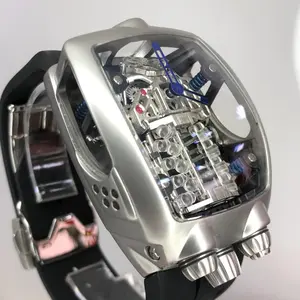 Engine Men'S Mechanical Watch with Skeleton Dial, Square Case & Silicone Strap - Automatic Winding, No Battery Needed, Avant-Garde Sports Design for Casual & Formal Wear, Formal Timepiece, Visible Internal Mechanics, Everyday Timepiece, Mod