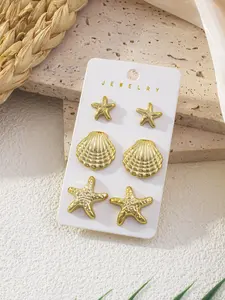 Boho Beach Vacation Starfish Shell Geometric Earrings, Simple Daily Versatile Jewelry, Women's Fashion Studs, All Seasons