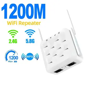 WiFi Extender, WiFi Range Extender, 1200Mbps Dual Band 2.4GHz/5GHz Signal Booster with 4 High-Gain Antennas, Covers Up to 8000 Sq. ft & 35 Devices, Repeater with Ethernet Port, Ideal for Home Studios, Remote Work