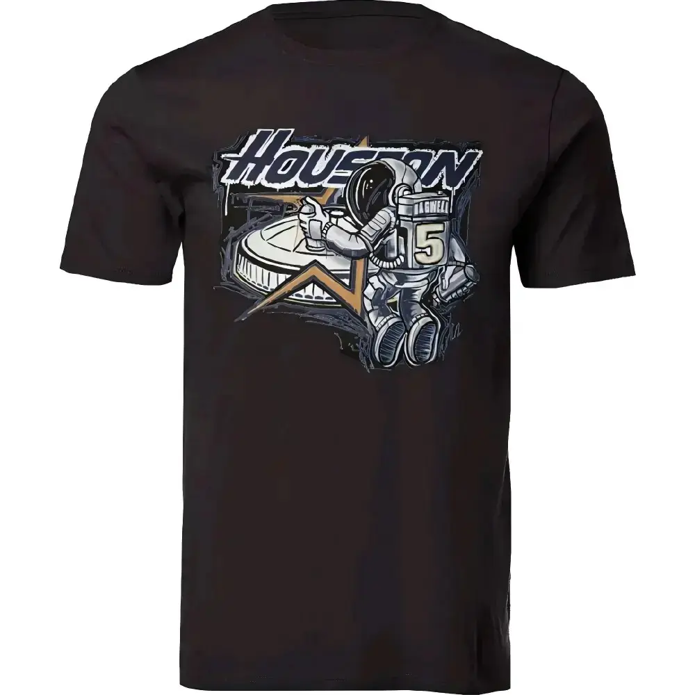 Houston Shirt - Black T-Shirt with Astronaut Graphic and Dome Design for Men