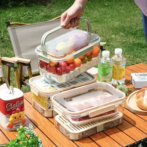 Portable Colander Food Storage Container - Stackable Leakproof Veggie Keeper, Lunch Box with Handle, Outdoor Picnic Basket for Snacks & Fruits, Fridge Organizer