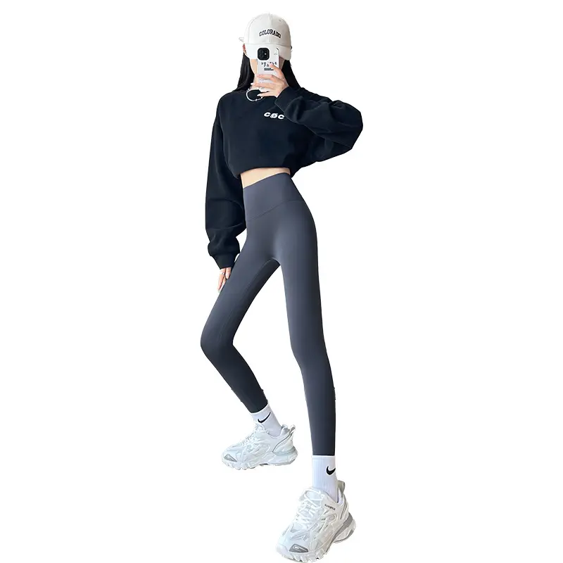 Shark Pants for Women, Autumn and Winter, Fleece-Lined, High-Waisted, Tummy Control, Hip-Lifting, Fitness Yoga Pants, Black Leggings