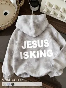 Unisex Jesus is King Letter Print Casual Branch Long-Sleeved Spring and Summer Loose Hoodie, Clothing suitable for All Seasons，suitable for streetwear, Y2K style, couple outfits,Casual Daily Wear Tops