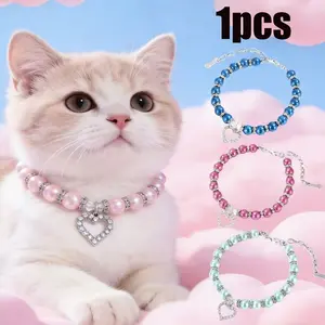 Adjustable Pearl Heart Necklace for Pets, Cat & Dog Collar, Cute Pearled Bow Tie, Pet Photography Prop, 1pc