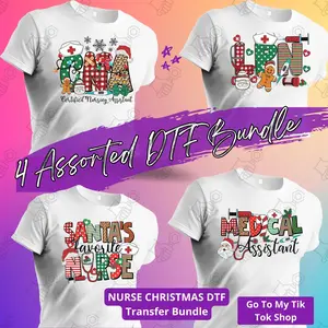 4 Assorted Nurse Christmas DTF Bundle Pack