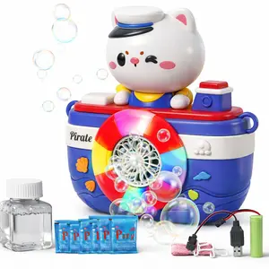 Cartoon Cat Bubble Camera Machine for Kids Automatic Bubble Blower with Lights