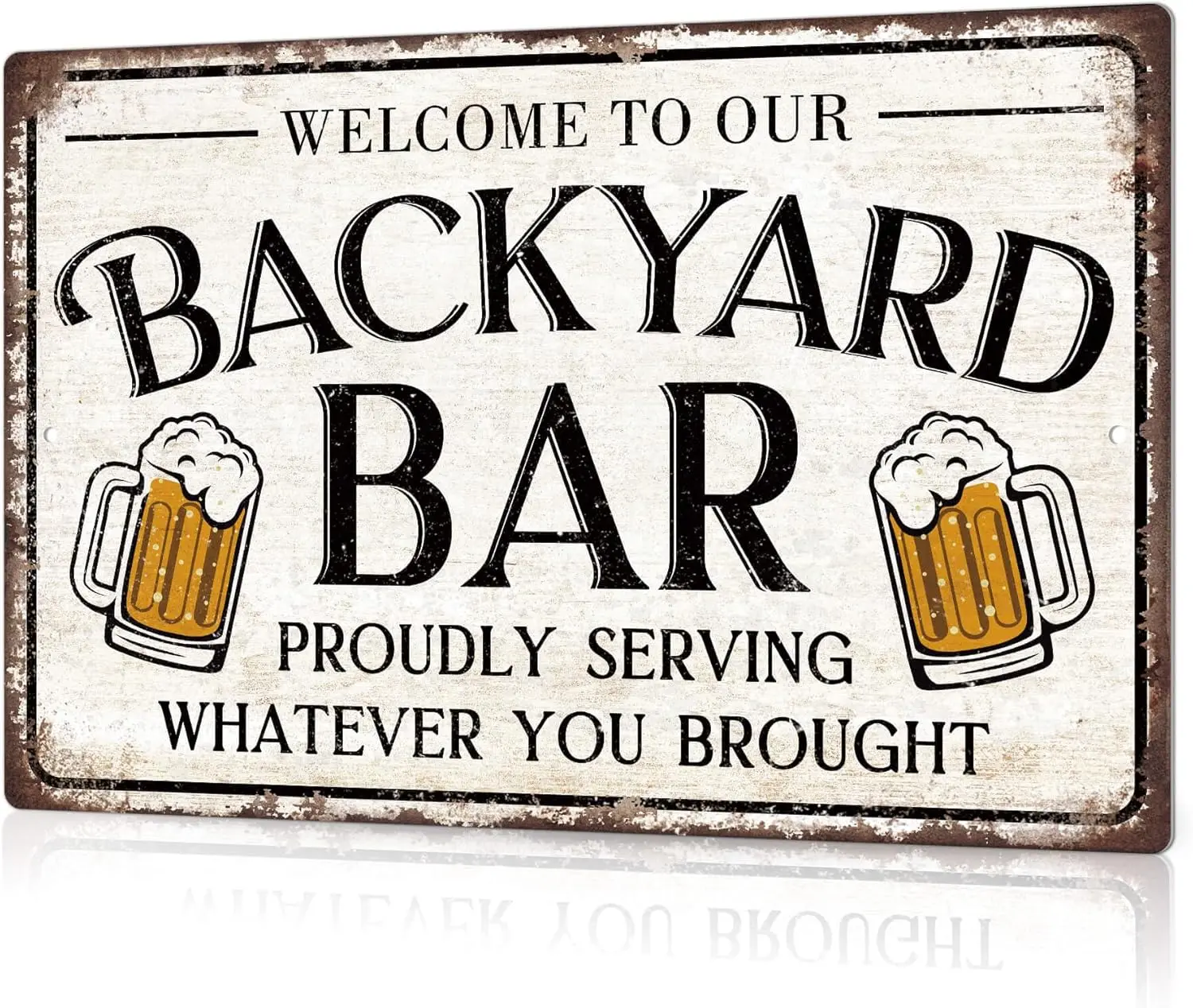 Vintage Metal-Toned Welcome Sign - 8x12 in Outdoor Weatherproof Rustic Plaque, Farm-Themed Home Decor for Backyard Bar Farmhouse Displays, Proudly Serving Whatever You Brought Home, Farm-Themed Home Signs Home Signboard