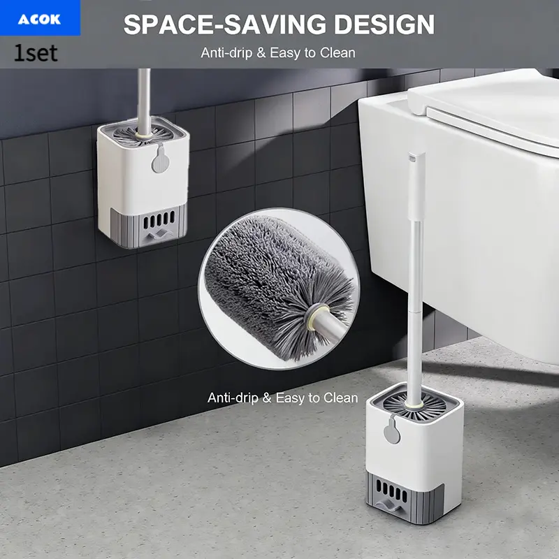 1 set of wall mounted toilet brushes, clean the toilet without dead corners. Toilet household cleaning long handle brush with drainage pan, soft bristle strong brush head, brush head reaches every corner of the toilet