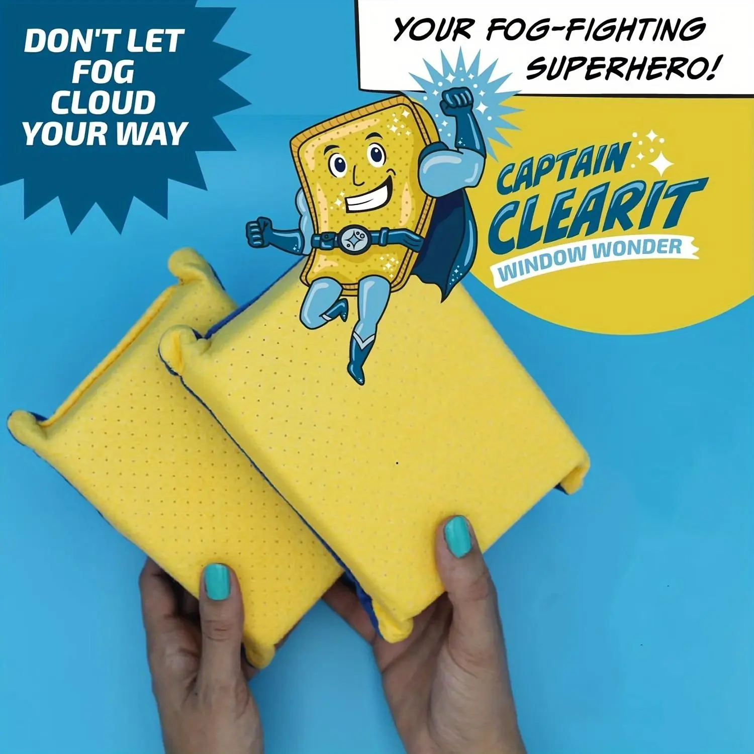 Captain Miracle Extra-Large Anti-Fog Window Defogging Sponge, Super Absorbent Car Wash Accessory for Automatic Streak-Free Window/Mirror Cleaning