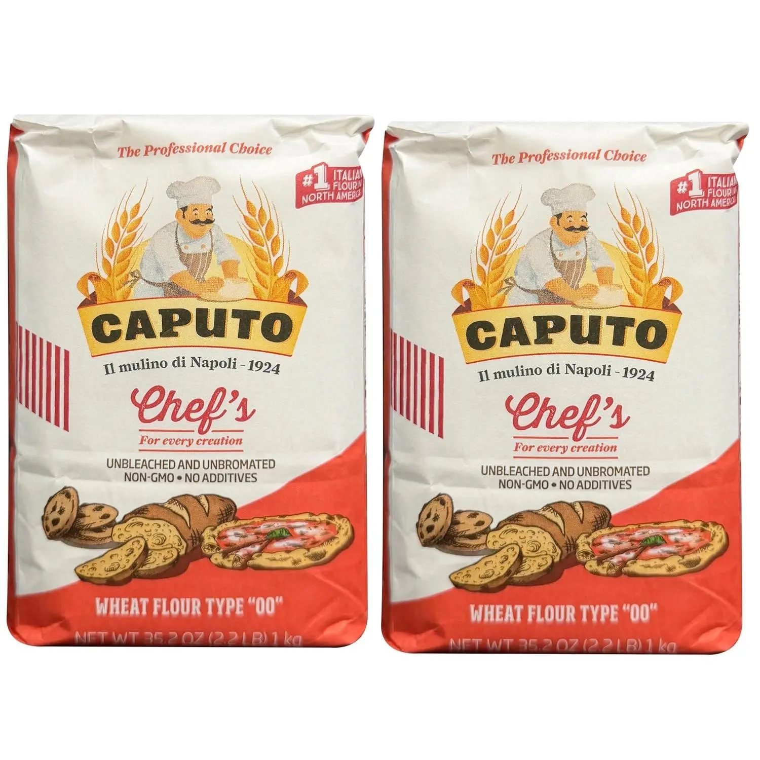 Antimo Caputo Chefs Flour 2.2 LB (Pack of 2) - Italian Double Zero 00 - Soft Wheat for Pizza Dough, Bread, & Pasta