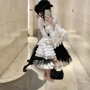 Sweet All-match Lolita Jk Shirts Women 2025 Spring New Bottoming White Blouses Y2k Lace Patchwork Long Sleeve Tops Mujer