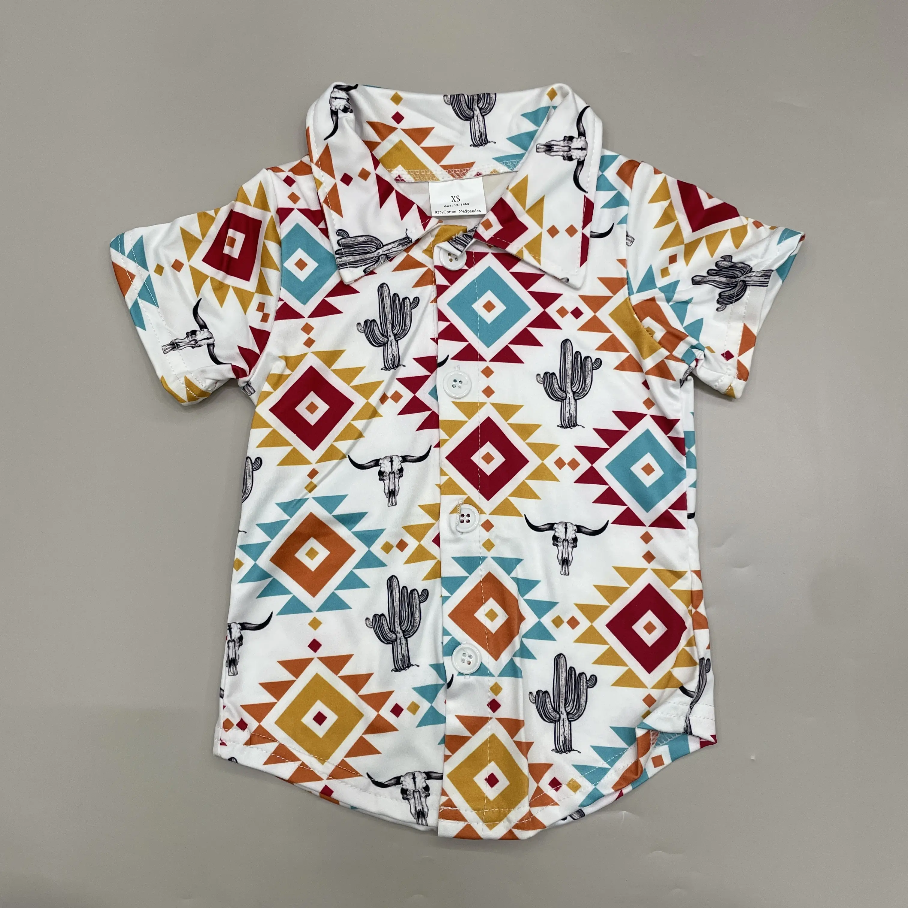 Boy Summer Tshirt Cow Cactus Western Clothes Button Top Boy Summer Clothing