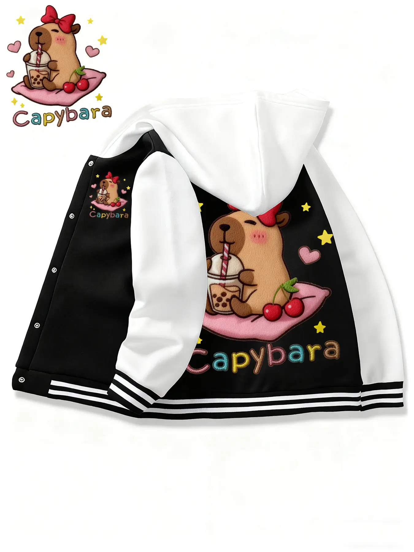 Cute Water Buffalo Pattern Youth Boys Girls Baseball Jacket, Huntrix Hooded Sweatshirt, Christmas Halloween, Outdoor Sports Wear