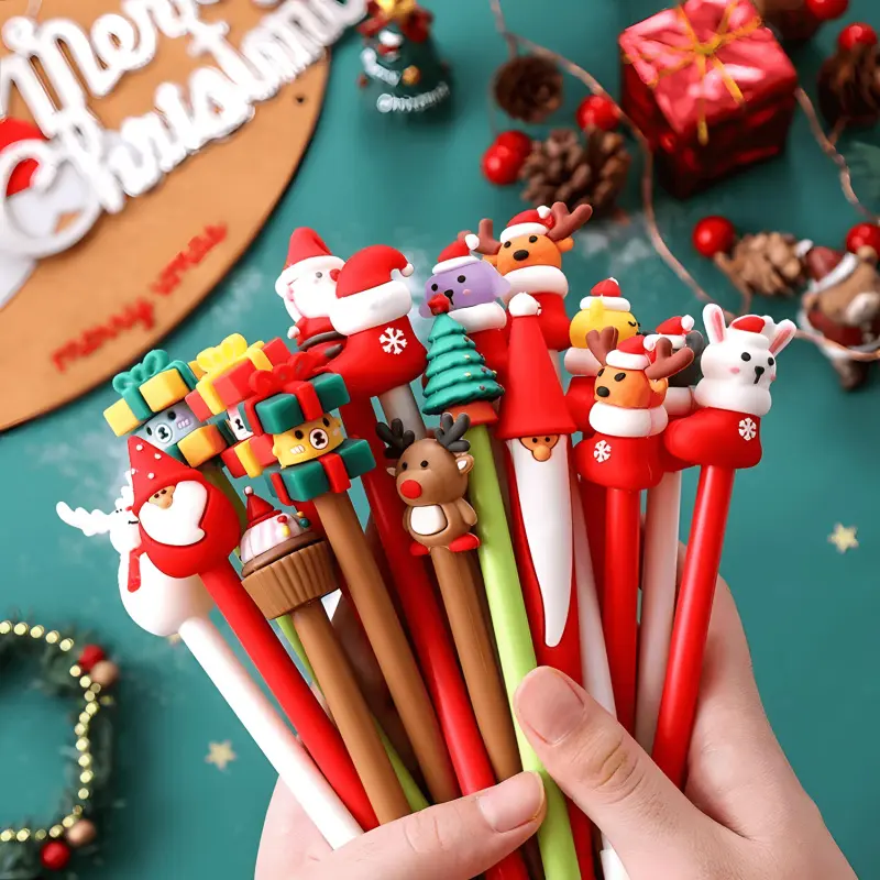 10/20/30Pcs Christmas Gel Pen Random style Cute Christmas Tree Reindeer Santa Snowman Gift 0.5mm Black Neutral Pens School Office Stationary Kawaii Pens,Christmas Gifts