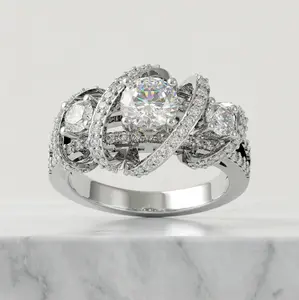 Jzora 3 Stone Moissanite Engagement Ring for Women,Wedding Ring, Bridal Set, Gift for Mother's Day