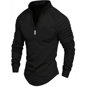 Men's Long Sleeve Polo Shirt, 100% Polyester Knit, Regular Fit, Solid Color - Spring/Fall Outdoor Sports Top, 220g/m²