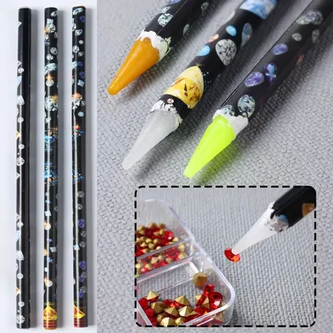 5pcs [Set of Wax Rhinestone Pickers] Wax Rhinestone Pickers Pencil Wax Pencil Set For Rhinestones Gem Dotting Crystal Pick Up Tools Rhinestone Tool Craft Art DIY Craft Tool