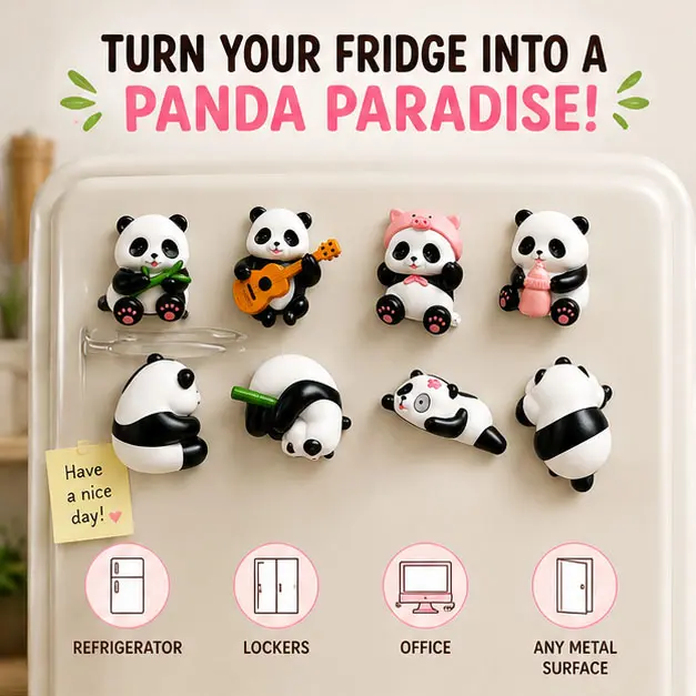 Kawaii 3D Panda Set Refrigerator Magnets - Resin Magnetic Figures, Playful Fridge Decor, Kitchen Home Decor Gift for Panda Lovers (4-8 Pcs)