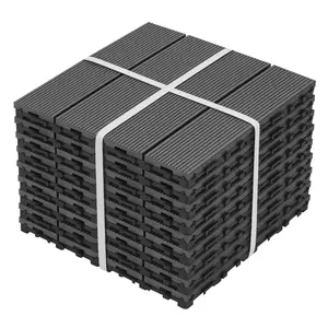 heavy-duty & recyclable Wood-Plastic Interlocking Deck Tiles 11.8" x 11.8",9PCS,Waterproof Outdoor and Indoor for Patio, Balcony (Gray)