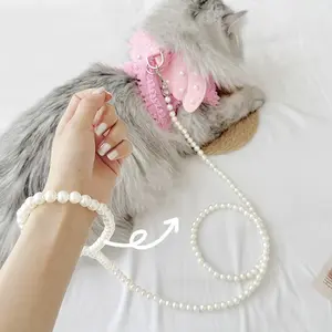 1Pc Faux Pearl Decor Pet Leash, Stylish Small Dog & Cat Walking Chain, Lightweight Outdoor Daily Walking Rope for Puppy & Kitten