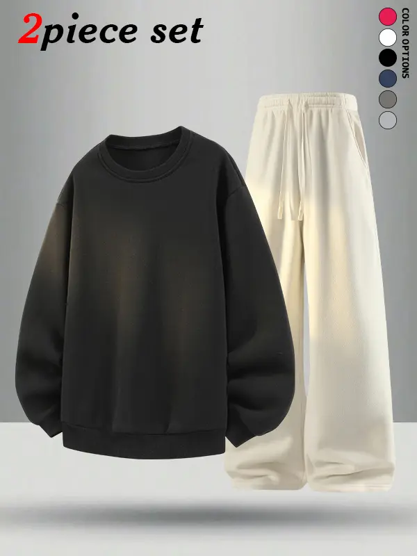 Men’s crewneck sweatshirt and long pants set, multi-pack for autumn/winter; casual and versatile, a complete outfit that requires no effort when getting ready to go out.