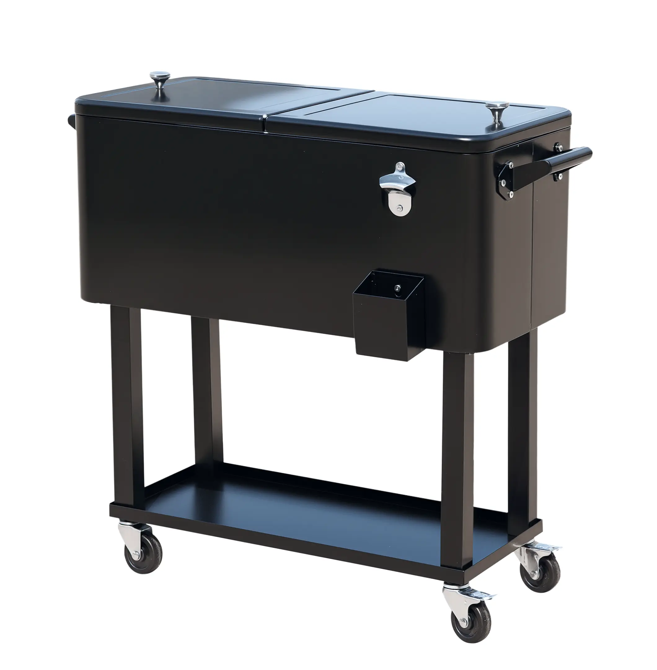 80 QT Rolling Cooler, Ice Chest on Wheels, Portable Outdoor Drink Cooler Cart, Black