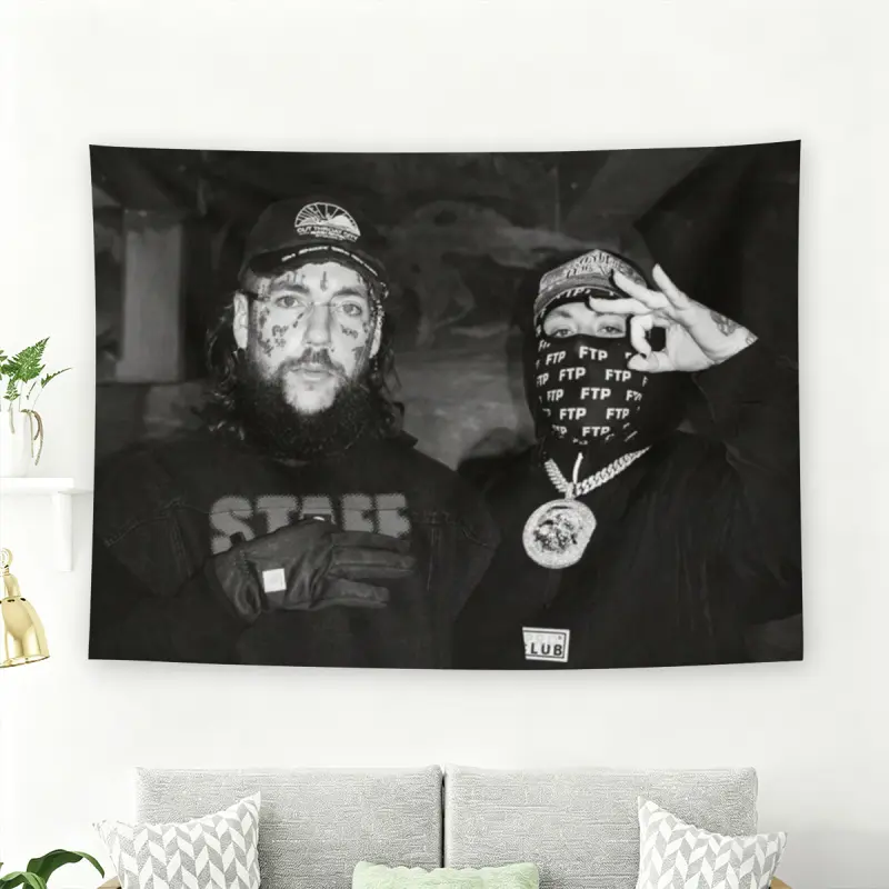Suicideboys Black and White Rap Duo Wall Flag - Underground Hip Hop Tapestry Wall Hanging, Grunge Aesthetic Music Room Home Decor, Machine Washable Home Supply, Machine Wash