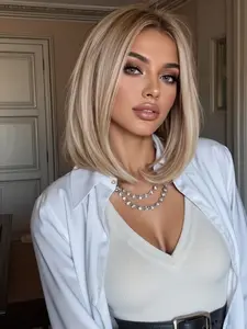 Women's Bob Short Hair Wig, Soft & Natural Look, High-Quality Synthetic Fiber, Comfortable Breathable Mesh Cap, Perfect for Daily Wear, Straight Bob Wig