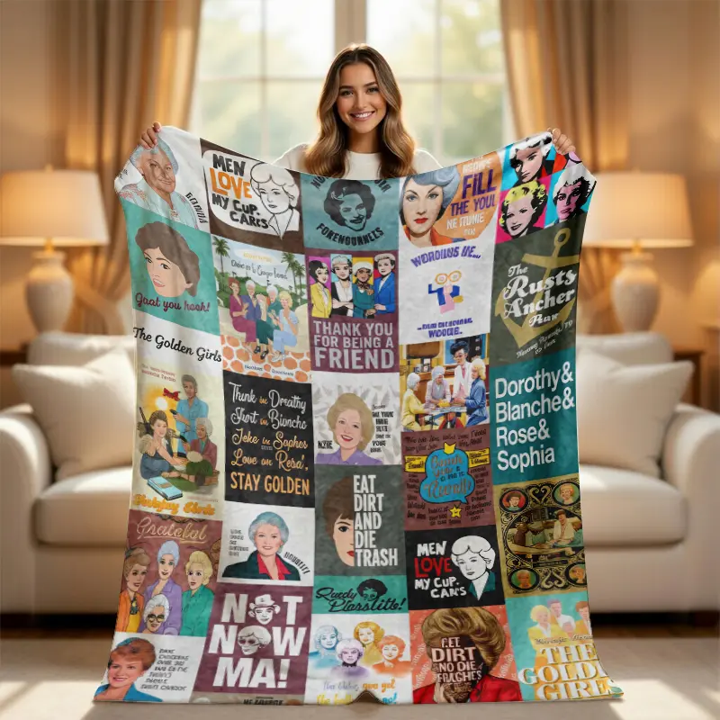 Custom Art Graphic Throw Blanket - Stay Golden Bestie Thank You Gift, Retro TV Show Pop Art Decor, Funny Sophia Dorothy Blanche Rose Bedding for Bed/Couch, Nostalgic Birthday Present, Custom Blanket, Art Graphic Blankets