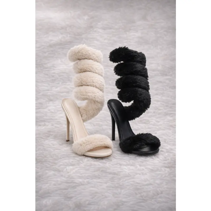 Fluffy Faux Fur Wrap Stiletto Heels