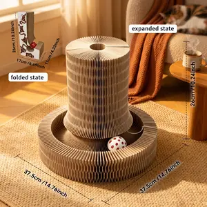 Cat Scratching Post, Transformable Accordion-Style Pet Furniture with Multi-Form Interactive Trackball Toy for Cats