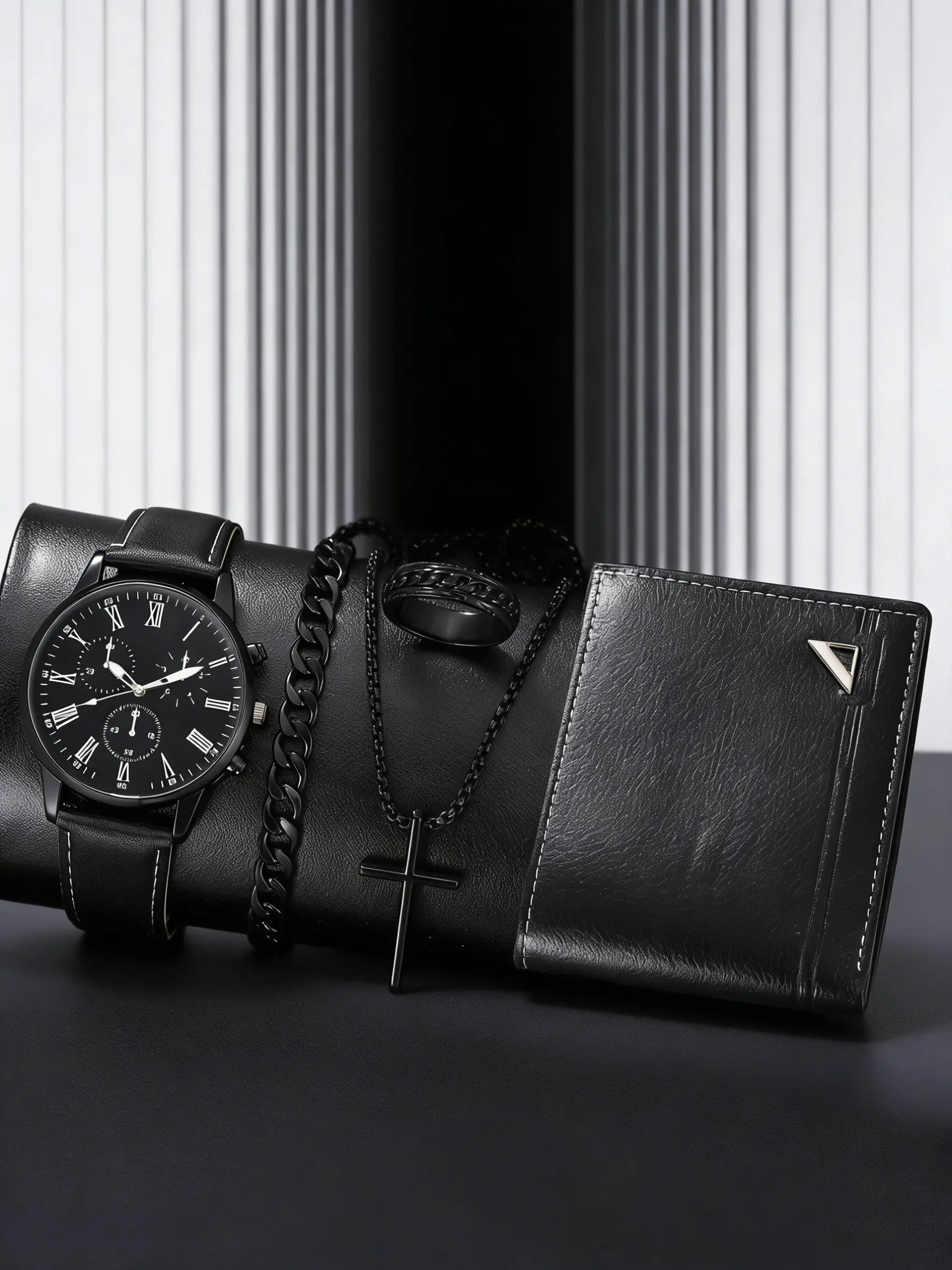 Men's Casual Versatile Wristwatch Analog Quartz Movement Casual Fashion Watch Set with Wallet Necklace Bracelet Ring, Perfect Gift for Birthday Father's Day Thanksgiving Back-To-School Season