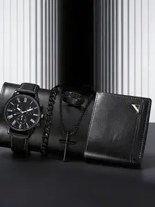 Men's Watch Set with Wallet Necklace Bracelet Ring, Perfect Gift for Birthday Father's Day Thanksgiving Back-To-School Season