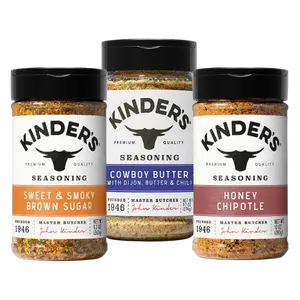 Kinders Premium Quality BBQ Trio - Kinder's Cowboy Butter, Sweet & Smoky Brown Sugar & Honey Chipotle Seasoning for Smoky-Sweet Perfection