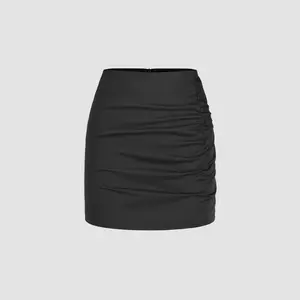 Cider [2 colors, size 2-10] Mid Rise Solid Ruched Mini Skirt