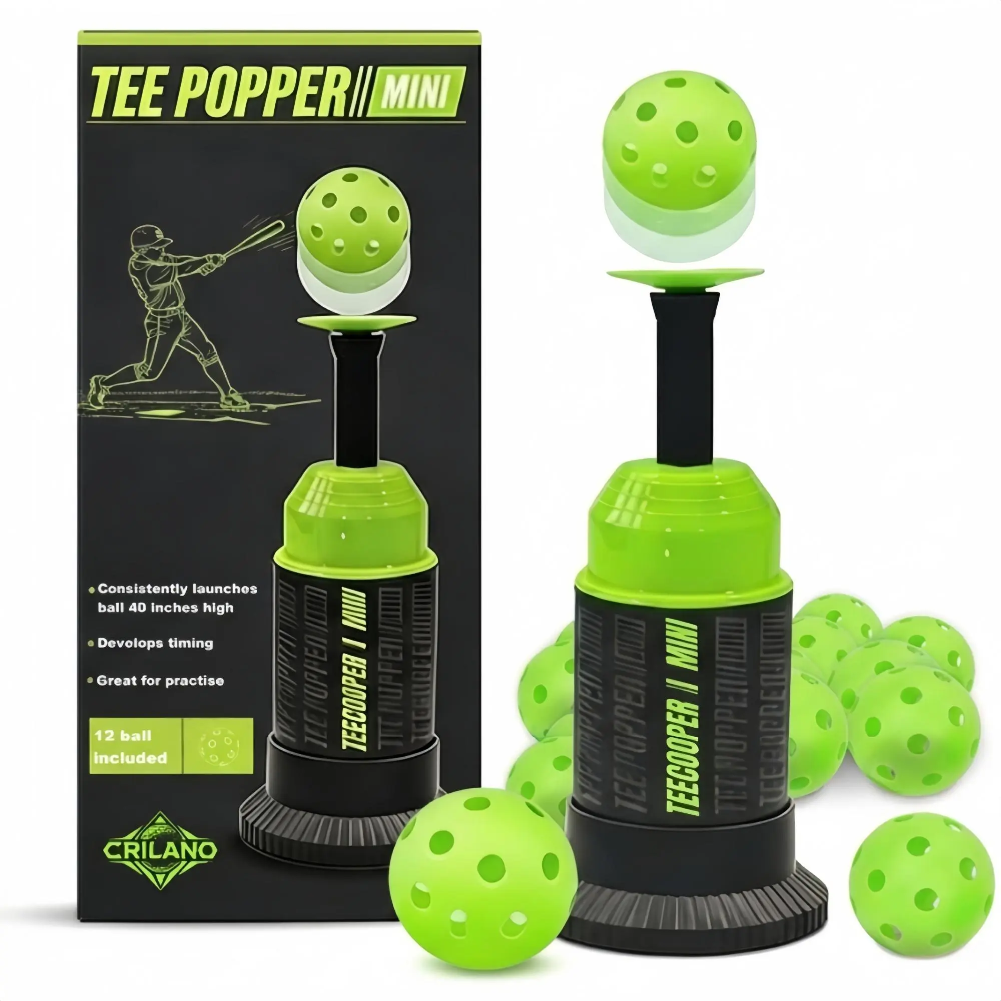 Baseball Training Tool with Ball Popping Action, Improves Hand-Eye Coordination & Develops Timing for All Skill Levels, Great for Solo Practice, Includes 12 Popper Balls, Practise