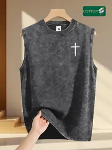 Men’s summer regular-fit washed vintage knit sleeveless tank top — a loose crewneck design made from breathable, skin-friendly knit fabric with a regular fit. Suitable for streetwear looks, gym training, beach vacations, and everyday outings; an exclusive