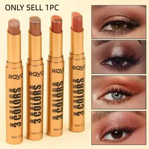 3 Color Eyeshadow Stick, Highlighter, Contour, Shimmer, Matte, All-In-One, Long-Lasting, Waterproof, Portable, Daily, Natural Makeup