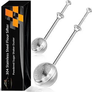 2 count Flour Sifter, Stainless Steel Flour Duster for Bread Baking, Bakers Dusting Wand for Powdered Sugar and Spices (Small+Large, )